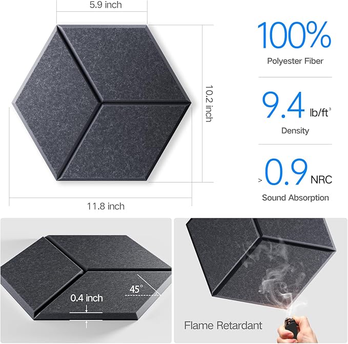 18 Pack Self-Adhesive Acoustic Panels 12" X 10" X 0.4" - Sound Proof Foam Panels for Wall with High Density, Y-Lined Design, Flame Resistant, Absorb Noise and Eliminate Echoes(Dark Gray)