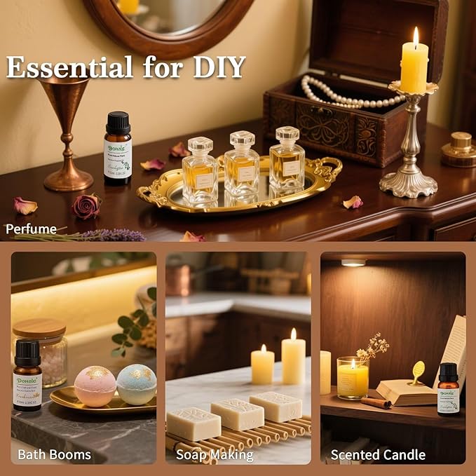 Dohale Essential Oils Set Acacia Wood Gift Box - Uplift, Energize, Refresh, Top 8 Aromatherapy Oils for Diffuser Hotel Scent Home Fragrance Candle Making Grapefruit, Peppermint & More 10ml
