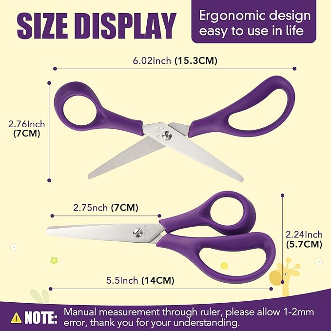 BURVAGY 36Pack 5.5" Safety Small School Kids Student Round Blunt Tip Craft Scissors Bulk, Stainless Steel Blades Comfort Grip Scissors for Kid Children Kindergarten Cutting Paper