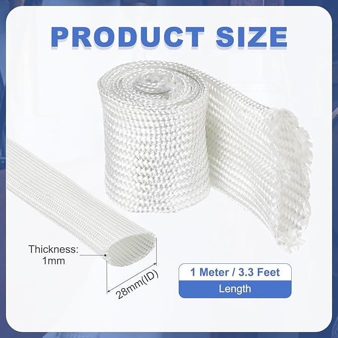 uxcell Insulation Cable Protector,28mm/1.10 Inch-1m/3 Feet High Temp Fiberglass Sleeve White