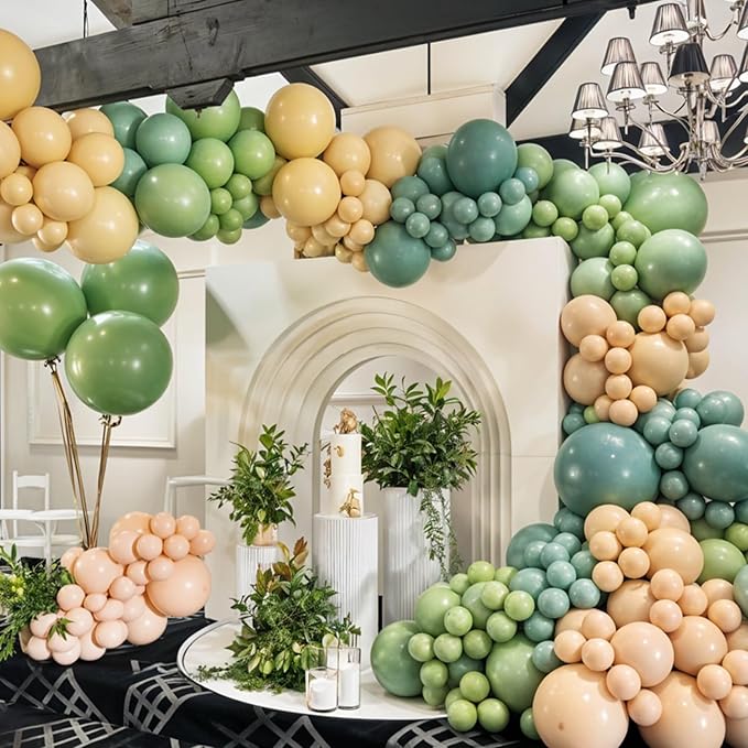 Sage Green Brown Balloon Arch Kit, 122Pcs Avocado Dusty Green Apricot Sand White Tan Balloons for Boy Girl Neutral Safari Baby Shower Woodland Birthday Dinosaur Party Summer Decorations
