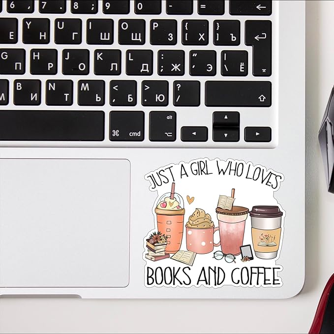 (3pcs) Just A Girl Who Loves Books and Coffee Sticker for Kindle Laptop Water Bottle, Reading Bookish Booktrovert Coffee Caffeinated Lovers Sticker Funny Aesthetic Book Lover Vinyl Decal - 3x3