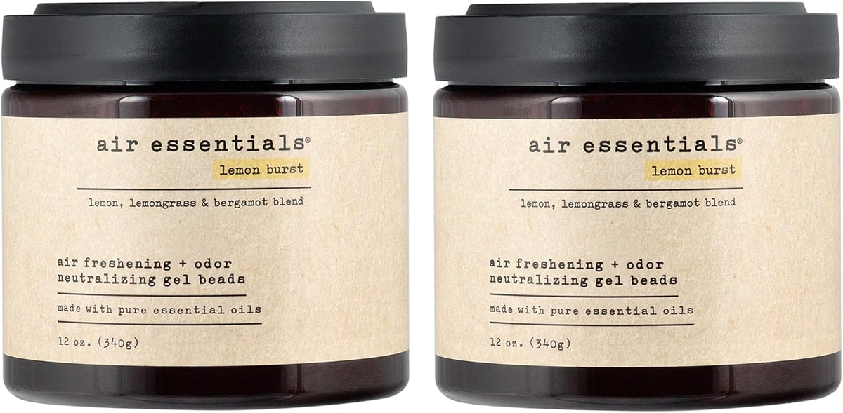 Air Essentials Air Freshener & Odor Neutralizer Gel Beads - 12 oz, Pack of 2 - Odor Eliminator - Made with Pure Essential Oils - Lemon Burst Scent