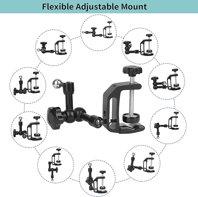 Mippko iPhone Mount for Desk/Table/Rod/Kitchen Cabinet,360°Adjustable Aluminum Alloy Phone Stand,Clip Holder Compatible with 3.5~7.5" iPhone/Nexus/HTC/Huawei/Smartphone