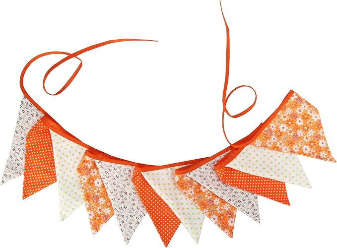 Halloween Pennant Banner, 1 Pack 12 Flags Vintage Halloween Banner Decor Fabric Bunting Flags Orange Garland Fall Decor (Style 2)
