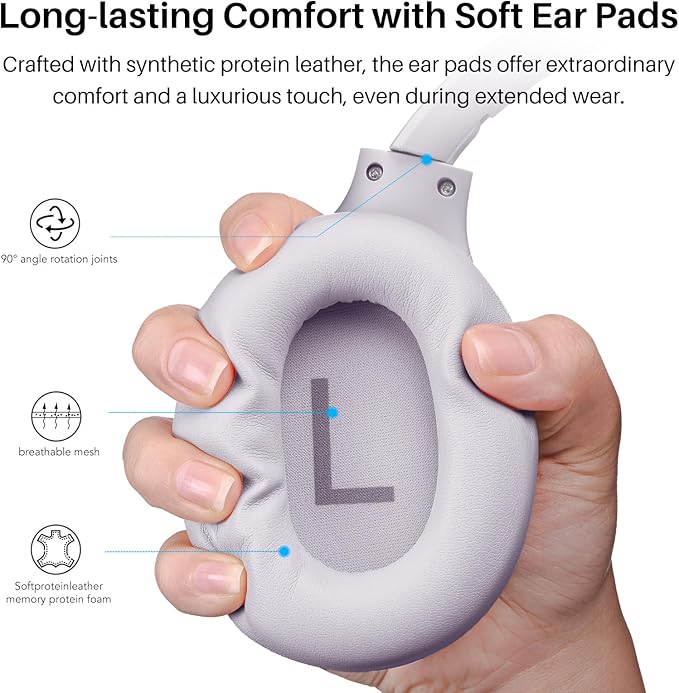 TOZO HT2 Hybrid Active Noise Cancelling Headphones, Wireless Over Ear Bluetooth Headset, 60H Playtime, Hi-Res Audio Custom EQ via App Deep Bass Comfort Fit Ear Cups, for Home Office Travel