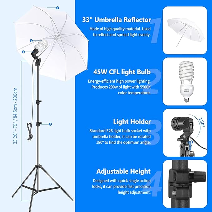 NEEWER Photography Continuous Lighting Kit with Backdrops, 8.5x10ft Stands, 5700K 800W Equivalent 24W LED Bulbs Umbrellas Softboxes Cleaning Cloth, Photo Studio Light Kit for Video Recording Streaming