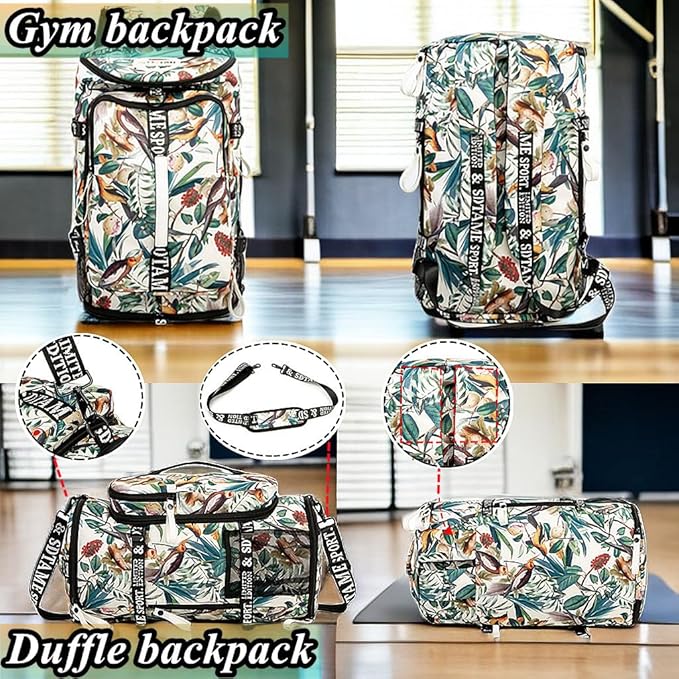 Gym Duffle Bag Backpack with Shoe Compartment,4 ways Travel Backpack for Women and Men,Multi-Functional Weekender bag with Waterproof Layer&Laptop Compartment for Fitness, Travel,Camping