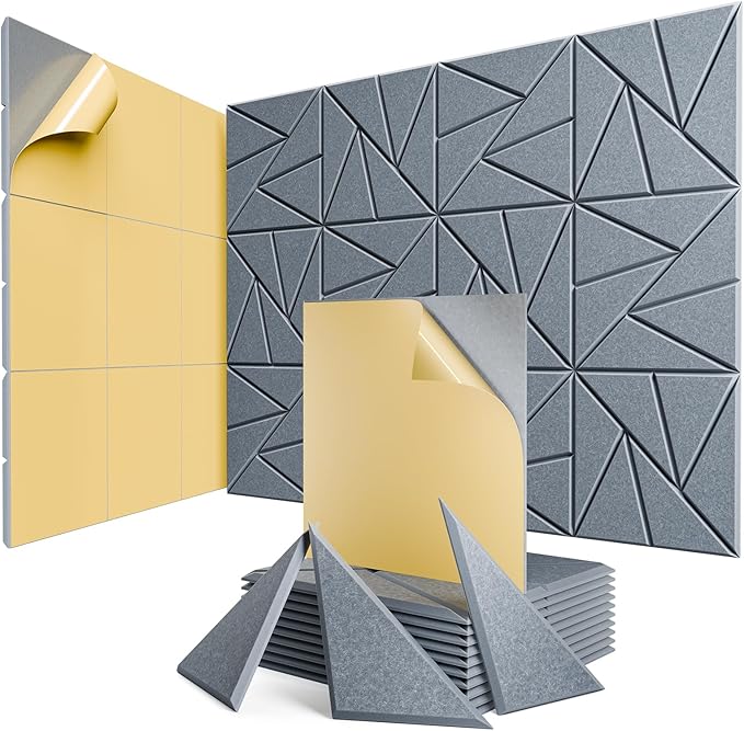 12 Pack Acoustic Panels with Self-Adhesive, 12"X 12"X 0.4"Sound Proof Foam Panels, Sound Panels High Density, Soundproof Wall Panels for Home Studio Office Gray