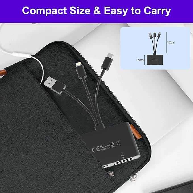 Memory Card Reader - 4 in 1 SD/MicroSD/MS/XD Card Reader Memory Stick Pro Duo Adapter for Sony Cybershot SD, Lightning/USB-C/USB-A Triple SD-Card Reader for iPhone 17/16/15/14/iPad/PC/Android/Camera