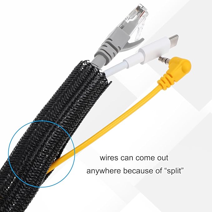 MECCANIXITY 1/5 Inch ID Split Loom Tubing 18ft Polyester Cord Protector Wire Cable Sleeve for USB Cable Power Cord, Black