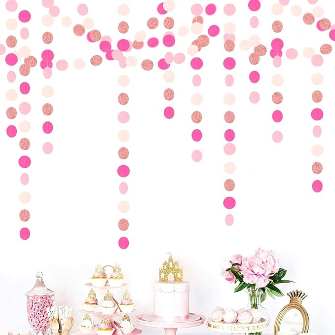 Hot-Pink Rose-Gold Party Decorations Garland - 52ft Wedding Bridal Shower Hanging Decoration Streamers Banner,Baby Girl Birthday Bachelorette Engagement Mohters Brunch Decor Panduola