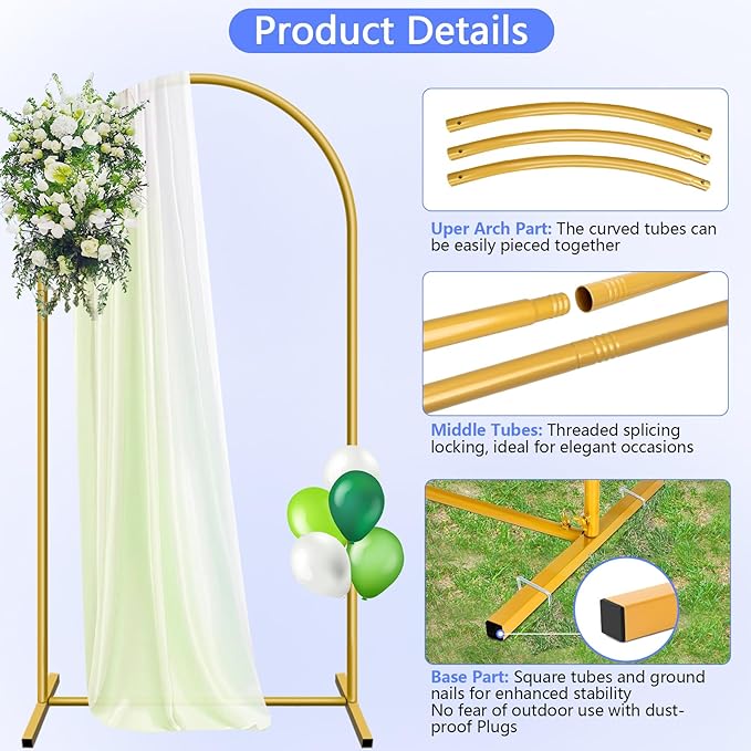 Metal Arch Backdrop Stand and Cover Set 7.2 ft, Wedding Arch Stand with Black Cover for Party, Birthday, Wedding, Bridal Shower, Baby Shower (Black, 7.2 ft)