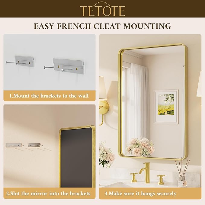 TETOTE 36 x 36 Inch Gold Mirror for Bathroom, Brushed Brass Wall Mirrors Metal Frame Square Modern Shatterproof Decorative Vanity Mirror for Living Room Entryway