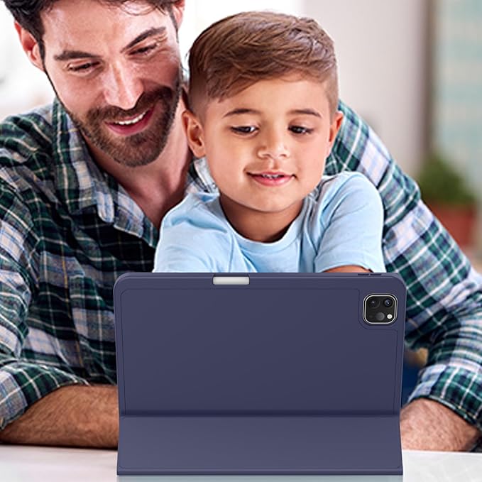 ZryXal iPad Pro 11 Inch Case (M5) 2025/ (M4) 2024 (Model: A2836/A2837/A3006), Trifold Stand Smart Cover with Pencil Holder and Soft TPU Back, Auto Wake/Sleep (Dark Blue)
