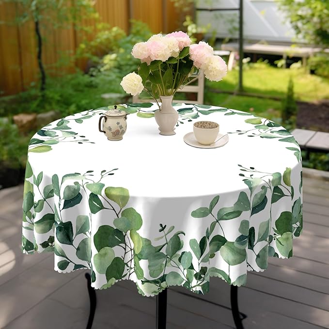 Eikione Round Tablecloth 60inch, Summer Floral Tablecloth Waterproof and Wrinkle-Free, Table Covers, Summer Decorations for Home Dining