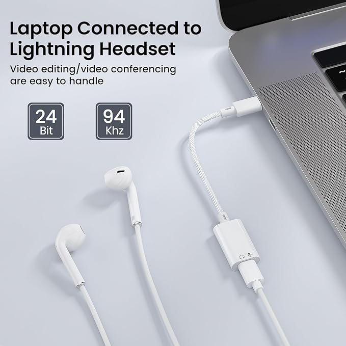 USB C to Lightning Headphone Audio Adapter, USB C Male to Lightning Female Earbuds Audio Adapter Compatible with iPhone 17/16/16e/15 Plus/Pro/Max, iPad Pro, iPad Air 6/5, MacBook (No Charge)[100 Pcs]