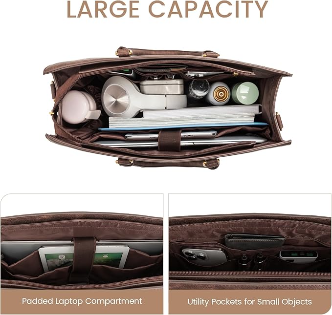 LOVEVOOK Laptop Bag for Women, 15.6 Inch Laptop Tote Bag, Vintage Leather Work Bags for Women, Waterproof Computer bag with Clutch Purse, Large Capacity Briefcase, Business Office Bag