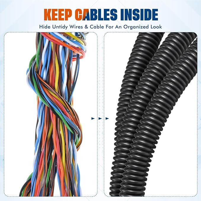 Sasylvia 1/4" x 25 ft Split Wire Loom Tubing Automotive Wire Loom Assortment Split Cable Sleeves Bulk Flexible Electrical Conduit Protective Kit