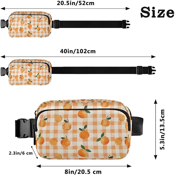 Orange Fruit Plaid Fanny Pack for Women Men Water Resistant Fashion Waist Packs with Adjustable Strap Belt Bag for Travel Workout Jogging Hiking 21219364