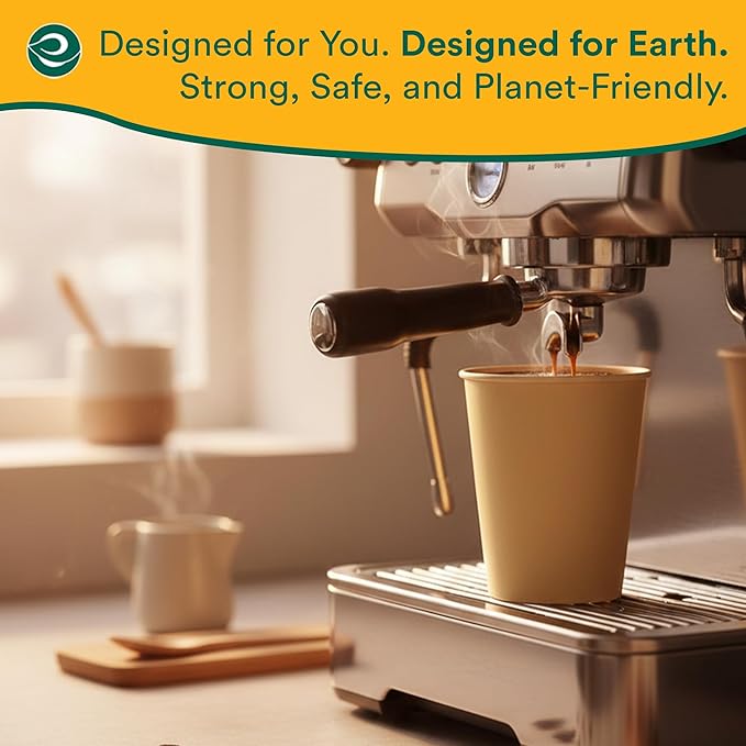 ECO SOUL 200 Pack 8 oz Disposable Coffee Cups Eco-Friendly, Biodegradable, Compostable, Leak-free & Sturdy To Go Hot Drink Travel Bagasse Cup for Tea, Chocolate, Party, Picnic & Cafe, Office & Home