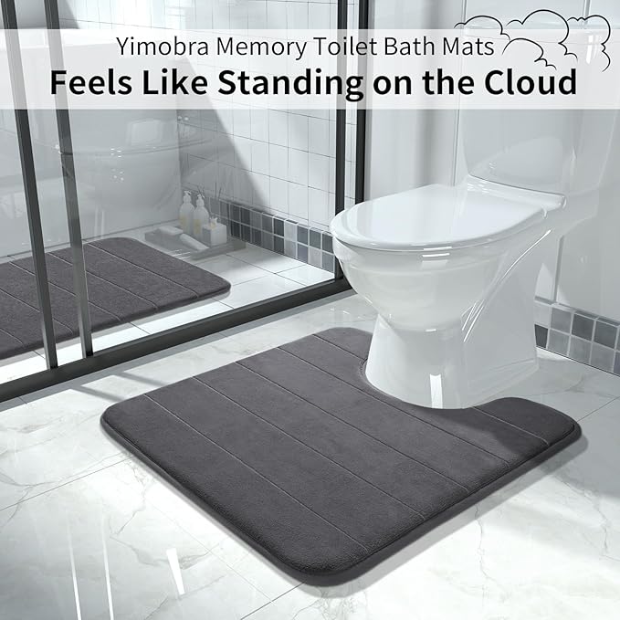 Yimobra Memory Foam Toilet Bath Mat U-Shaped, Soft and Comfortable, Super Water Absorption, Non-Slip, Thick, Machine Wash and Easier to Dry for Bathroom Commode Contour Rug, 24 X 24 Inches, Dark Gray