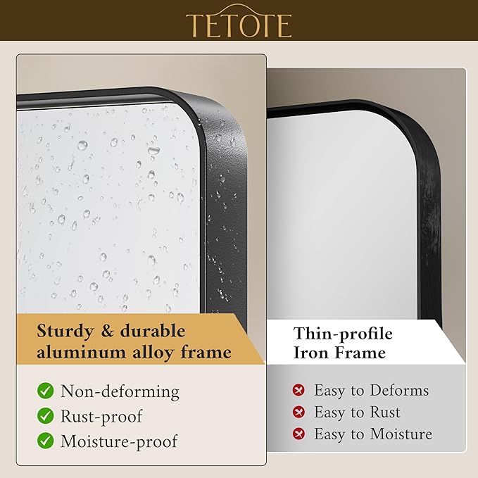 TETOTE Black Framed Bathroom Mirror, 40 x 24 Inch Matte Metal Frame Vanity Mirror, Modern Farmhouse Wall Mounted Rectangle Mirror (Horizontal/Vertical)