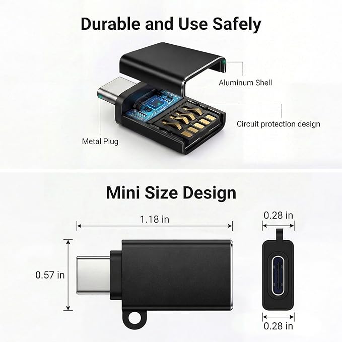 USB to USB C Adapter 6 Pack,USB Type C Adapter,USBC Male to USB Female OTG Adaptor,USBC to A Converter for iPhone 17 16 15,MacBook Pro,iPad,Samsung S24 S23 S22