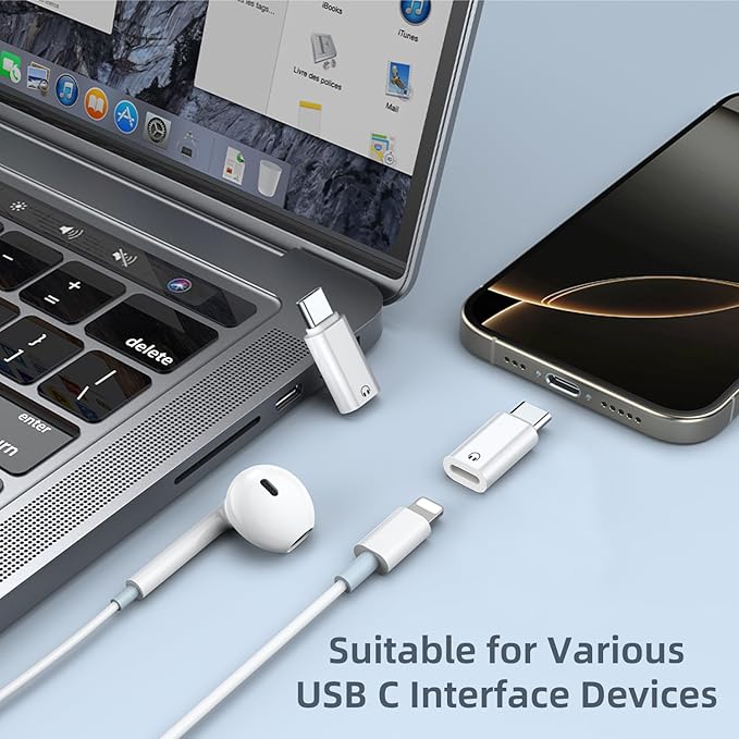 2 Pack USB C to Light-ning Audio Adapter Only for Apple EarPods Headphones, Not for Charging/Data Transfer, Light-ning to USB C Adapter for iPhone 16/15, iPad, White