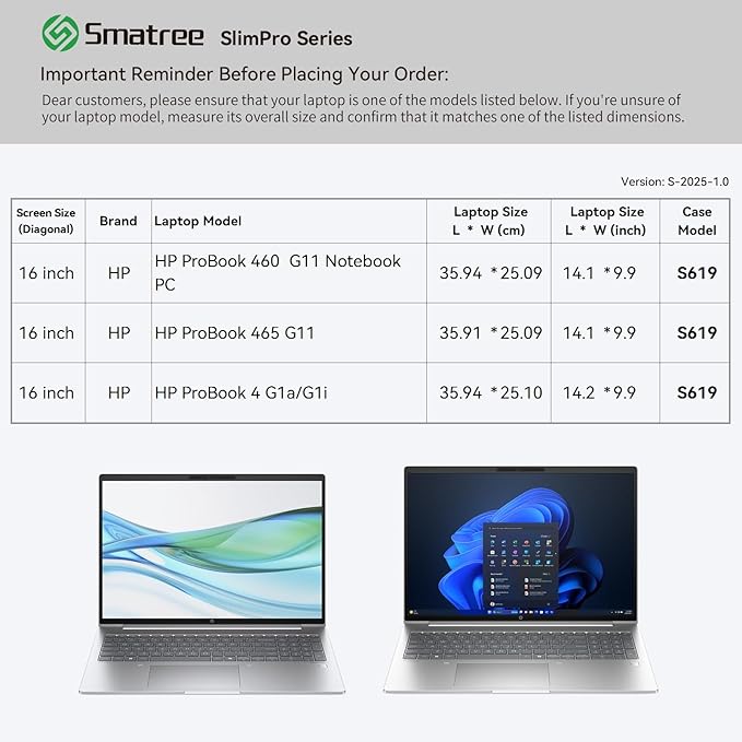 Smatree SlimPro Laptop Sleeve Case for 16 inch HP ProBook 465 G11/460 Touch Screen G11 Notebook PC, for 16 inch ProBook 4 G1a/G1i, Case with Accessory Pocket, Light Grey (S619LG)
