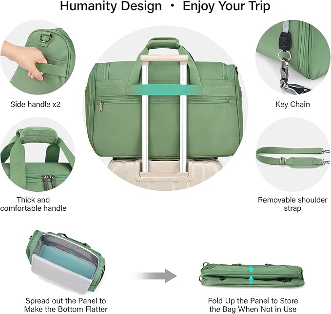 Hanke Carry On luggage Bags for Travel, Large Foldable Duffle Bag for Travel, Softside Lightweight Travel Bag Carry On Bags for Airplanes Women, Travel Tote Bags for Women Men.(Forest Green)