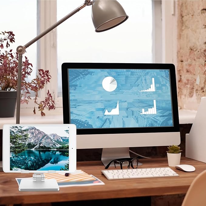 MERRYHAPY Foldable Aluminum Alloy Tablet Stand Desktop Holder Adjustable Multi-Angle Solid Tablet Desk Mount Compatible with Ipad and for Home and Office Use