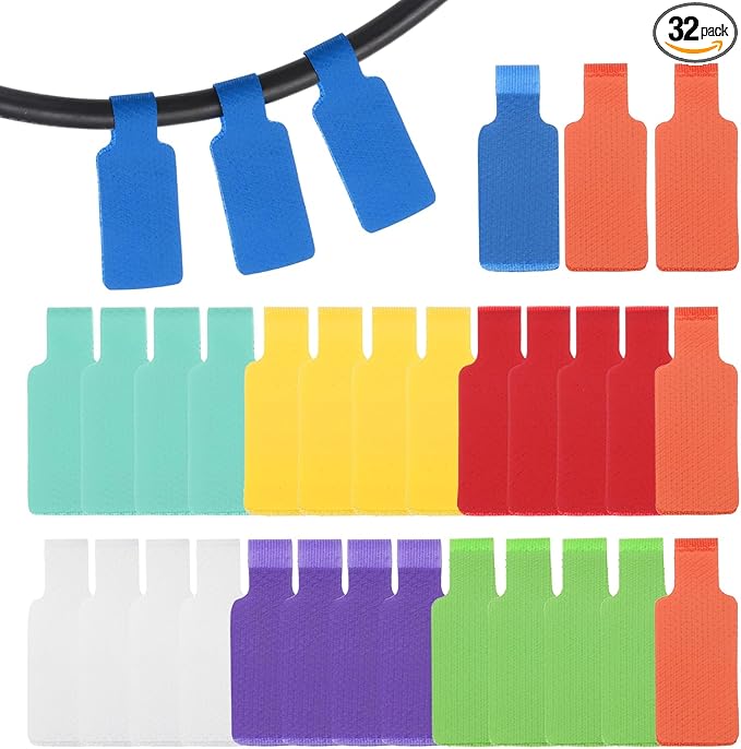 PATIKIL 32Pcs Cable Labels Tags, 1.8" Write on Wire Tags Cord Labels Hook Loop Rectangle Cable Ties for Electronics Organize Wire Classify Identification Management, Multicolor