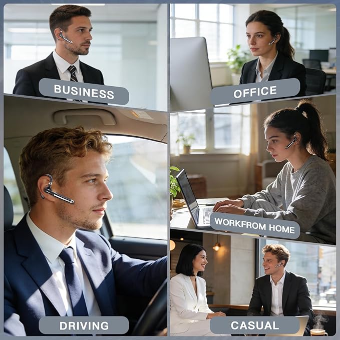 Boytond Bluetooth Headset V5.4,100 Hrs Talk Time Single-Ear Earphone,CVC8.0 Noise Cancelling Earpiece,Wireless Headset with Mic for Work,Driving Headset for Android, iOS, Laptop, Office, Truck Driver