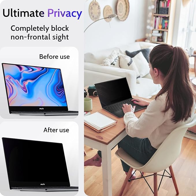 Peslv 14 Inch Laptop Privacy Screen Compatible with Lenovo Hp Dell Acer Asus Thinkpad Envy Xps Computer 16:10 Aspect, Removable Anti Glare Blue Light Filter Protector, 14inch Monitor Security Shield