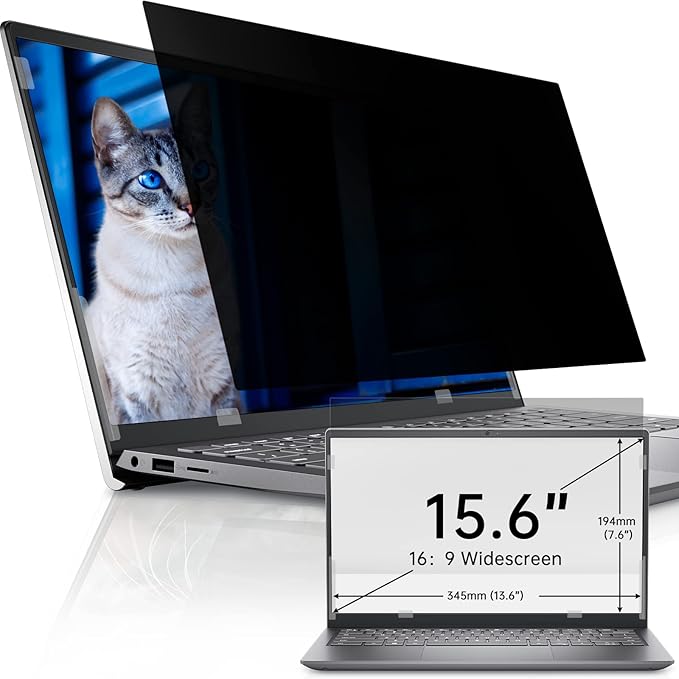 IPROKKO Laptop Privacy Screen 15.6 Inch for Hp/Dell/Asus/Acer/Samsung/Lenovo/HUAWEI, Removable 16:9 Aspect Privacy Filter, Anti Glare Blue Light Laptop 15 in Black Spy Security Shield