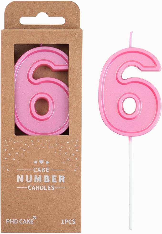 PHD CAKE 2.76 Inch Luxe Pink 6 Number Birthday Candles, Pink Number Candles, Cake Number Candle, Party Celebration