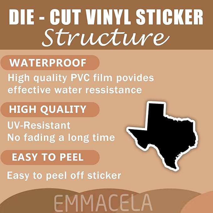 (3PCS) Texas State Map Stickers, US State Stickers - Waterproof Vinyl Decals for Tumblers, Water Bottles, Laptops, Books, Scrapbooks, Great for Texas Lovers 3 x 3 Inch