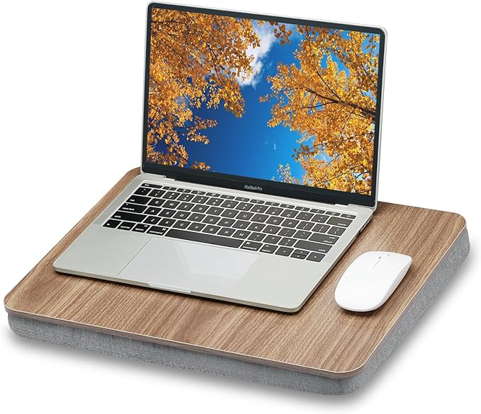 ZEAPTAC Lap Desk with Pillow Cushion, Portable Laptop Bed Desk, Fits up to 15.6 inch Laptop, Lap Stand for Bed & Couch & Carpet, Book Tablet/Drawing Board - Dark Brown Wood