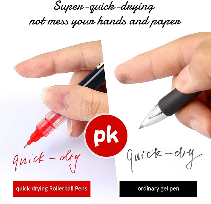 Frienda 12 Pieces Rolling Ball Pens 0.5 mm Japanese Quick Drying Fine Point Pens Liquid Ink Smooth Writing for Office Student Back to School Supplies(Black and Red)