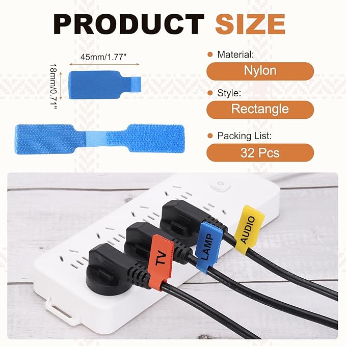 PATIKIL 32Pcs Cable Labels Tags, 1.8" Write on Wire Tags Cord Labels Hook Loop Rectangle Cable Ties for Electronics Organize Wire Classify Identification Management, Dark Blue