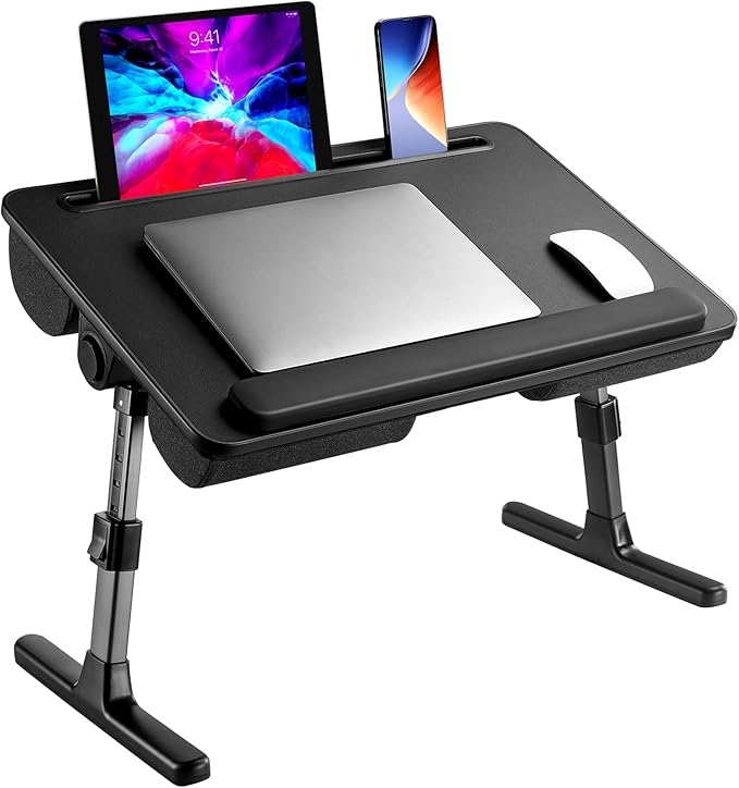 HUANUO Laptop Bed Desk, Laptop Tray Computer Lap Desk for Bed Couch Sofa Floor, Bed Tray for Working, Eating, Foldable Lap Stand Table with Height Adjustment & 35° Adjustable Tilt Angle, HNLD19