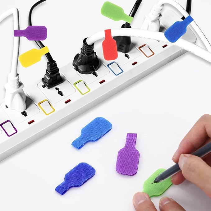 Cable Labels, 49 Cord Labels in Seven Colors, Can Be Handwritten and Reused, Suitable for The Identification of Various Wires and Cables