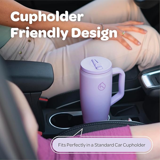 Hydracy Soulmate 40oz Tumbler with Handle and Flip Straw - 100% Leakproof Reusable Insulated Cup with Stainless Steel Straw - Cupholder Friendly Rubber Base Travel Mug - Lilac Haze