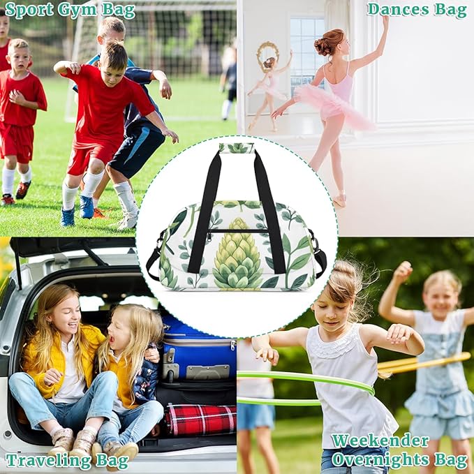 Green Leaves And Fruits Kids-Duffel-Bags Gymnastics Dance Bag Carry-On Overnight Travel Gym Lightweight Dance Sports Bags For Girls Boys Kids，