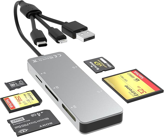 Memory Stick Pro Duo Adapter for iPhone/USB C/PC - Aluminum 5 in 1 SD/TF/CF/MS/XD Picture Card Reader, Multi Memory Card Reader USB C Lightning OTG Adapter Memory Stick Pro Duo Mark 2 Adapter