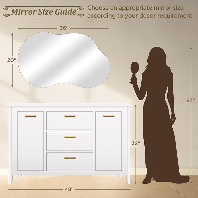 Dorlicecass Bathroom Mirror - Irregular Wall Mirrors Decorative 20"x36" Asymmetrical Tempered Glass Frameless for Vanity, Bedroom, Living Room, Cloakroom, Entryway