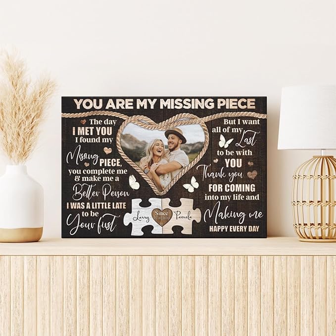 Dem Canvas Personalized Canvas Prints, Custom Photo And Name, You Are My Missing Piece, Wedding Gifts For Couple Anniversary Wedding Engagement Gift For Couples Canvas (36x24)