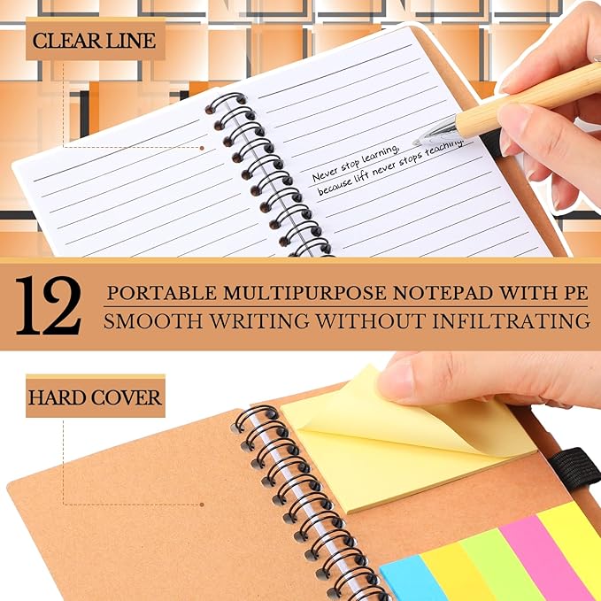 Jetec Inspirational Notebooks Bulk Spiral Notebook with Sticky Notepad Motivational Pens Valentines Day Gifts for for Employee Coworker Nurse Staff Teacher Nurse Volunteer(12 Sets,Team)