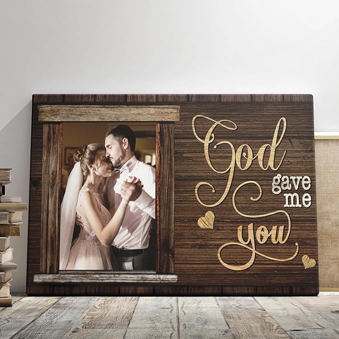 Dem Canvas Personalized Canvas Prints, Custom Photo And Name, God Gave Me You, Wedding Gifts For Couple Anniversary Wedding Engagement Gift For Couples Canvas (24x16)